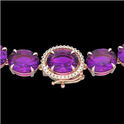 175 CTW Amethyst & VS/SI Diamond Halo Micro Eternity Necklace 14K Rose Gold - REF-531M6H - 22285