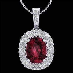 2.60 CTW Garnet & Micro Pave VS/SI Diamond Halo Necklace 10K White Gold - REF-65M5H - 20408