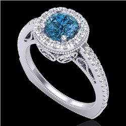 1.55 CTW Fancy Intense Blue Diamond Solitaire Art Deco Ring 18K White Gold - REF-178F2N - 37985