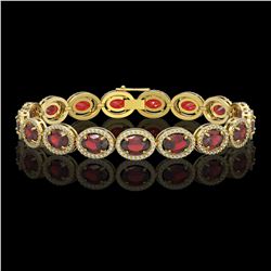 21.98 CTW Garnet & Diamond Halo Bracelet 10K Yellow Gold - REF-247N6Y - 40648