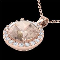 1.50 CTW Morganite & Halo VS/SI Diamond Micro Necklace Solitaire 14K Rose Gold - REF-51A5X - 21565