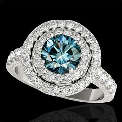 3 CTW Si Certified Blue Diamond Solitaire Halo Ring 10K White Gold - REF-331N8Y - 34225