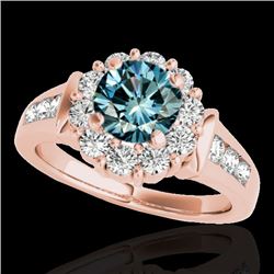 1.9 CTW Si Certified Fancy Blue Diamond Solitaire Halo Ring 10K Rose Gold - REF-206H4A - 34298