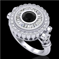 2.03 CTW Fancy Black Diamond Solitaire Engagement Art Deco Ring 18K White Gold - REF-203H6A - 37898