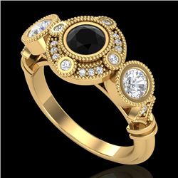 1.51 CTW Fancy Black Diamond Solitaire Art Deco 3 Stone Ring 18K Yellow Gold - REF-174M5H - 37711