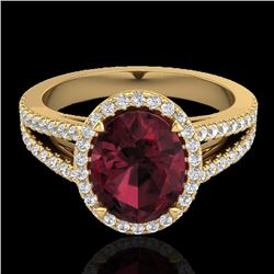 3 CTW Garnet & Micro VS/SI Diamond Halo Solitaire Ring 18K Yellow Gold - REF-67X3T - 20942