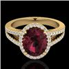 Image 1 : 3 CTW Garnet & Micro VS/SI Diamond Halo Solitaire Ring 18K Yellow Gold - REF-67X3T - 20942