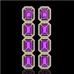 18.59 CTW Amethyst & Diamond Halo Earrings 10K Yellow Gold - REF-177Y8K - 41611