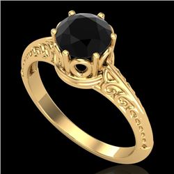 1 CTW Fancy Black Diamond Solitaire Engagement Art Deco Ring 18K Yellow Gold - REF-52K8W - 38117