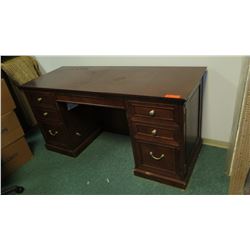 Dark Wooden Desk w/ 7 Drawers (looks like has termites) 61.5 x 23.5 x 30H