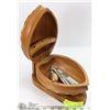 Image 1 : WOODEN WALNUT SHAPE NUT BOWL WITH CONTENTS