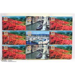 GROUP OF NINE 500 PC PUZZLES