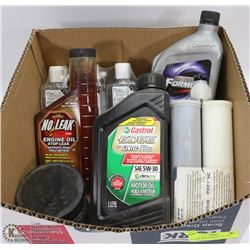 BOX OF NEW SHOP FLUIDS - OIL, SYNTHO POXY, HAND
