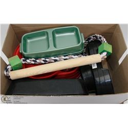#17) BOX OF DOG & BIRD PET STUFF - NEW