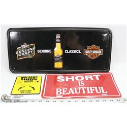 SET OF 3 METAL SIGNS - HARLEY DAVIDSON,
