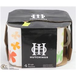 NEW 4PCS HUTCHINGS JADE PORCELAIN MUGS