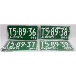 LOT OF 4  ALBERTA 1968 LICENSE PLATES ALL IN