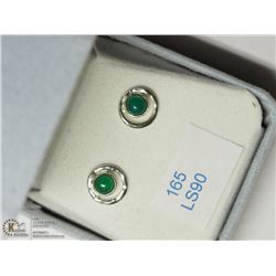 15) STERLING SILVER GREEN ONYX STUD EARRINGS