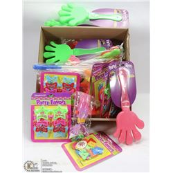 LARGE FLAT OF PARTY FAVOURS INCL . CLAPPERS,