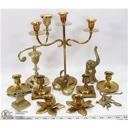 ESTATE COLLECTION OF BRASS - CANDELABRA, CANDLE