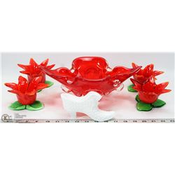 LOT OF 4 RED POINSETTIA VOTIVE HOLDERS AND RED