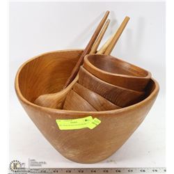 9PC TEAK WOOD SALAD BOWL SET