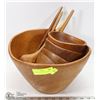 Image 1 : 9PC TEAK WOOD SALAD BOWL SET