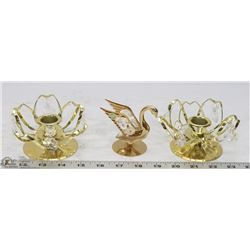 24K GOLD AND AUSTRIAN CRYSTAL CANDLE HOLDERS AND