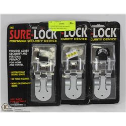 3 NEW SURE-LOCK SECURITY DEVICES - SECURES ANY