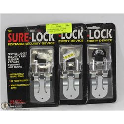 3 NEW SURE-LOCK SECURITY DEVICES - SECURES ANY