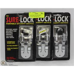 3 NEW SURE-LOCK SECURITY DEVICES - SECURES ANY