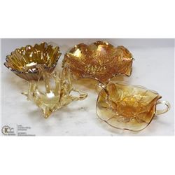 LOT OF CARNIVAL GLASS CANDY DISHES AND MORE