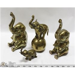 SET OF 4 BRASS ELEPHANTS. COLLECTIBLES
