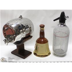 VINTAGE BEAM BELL DECANTER WITH MINI KEG ON STAND