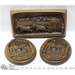 SET OF 3 VINTAGE WOODEN HANDCRAFTED