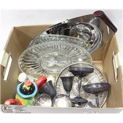 ESTATE BOX OF SERVING WARE SILVER PLATED