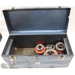TOOLBOX WITH RIDGID 700 PIPE DIES.