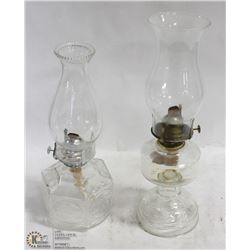 PAIR OF GLASS ANTIQUE OIL LAMPS