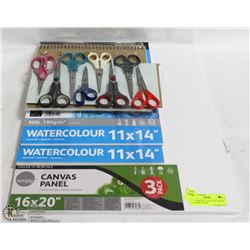 ART PACK INCL. 3 CANVAS PANELS, 30 WATER COLOR
