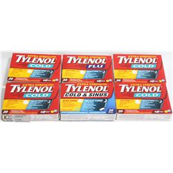 LOT OF 6 ASSORTED TYLENOL COLD AND FLU MEDICINES