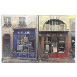 2 FRENCH ARTWORK ON BURLAP FRAMED BY CHIU TAK HAK