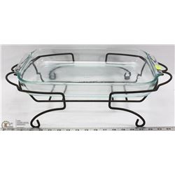 PYREX GLASS TRAY W/ METAL STAND