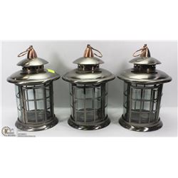 LOT OF 3 STAINLESS STEEL LANTERNS