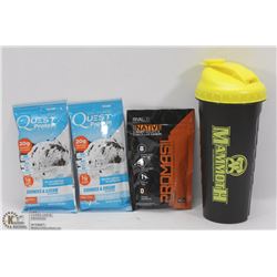 NEW MAMMOTH SHAKER CUP W/ 2 QUEST PROTEIN SHAKES