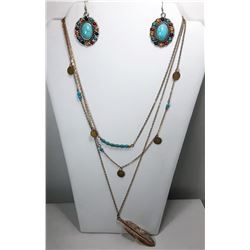 16)  GOLD TONE & TURQUOISE TRIPLE