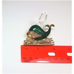 3)  GOLD TONE & GREEN ENAMEL WHALE