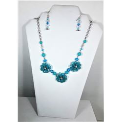 14)  SILVER TONE & BLUE CRYSTAL AND