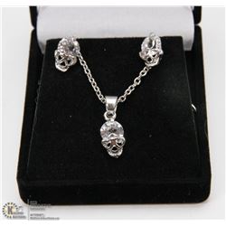 SKULL CUBIC ZIRCONIA EARRINGS AND NECKLACE SET