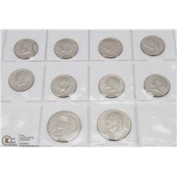 COLLECTION OF 8 KENNEDY HALF DOLLARS AND 2 KENNEDY