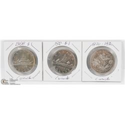 LOT OF 3 CANADIAN DOLLARS INCL 1968, 1972 &